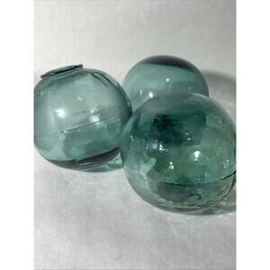 Vintage Japanese Teal Glass Fishing Floats Orbs Nautical Ocean Decor 3” Set Of 3